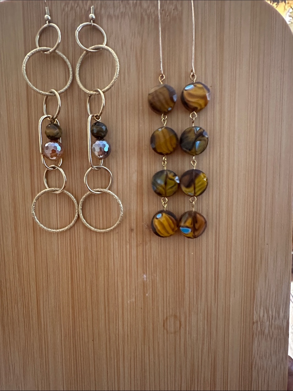 Handmade Gold & Caramel Statement Earring Bundle | Artisan Jewelry Set | 2 Pairs